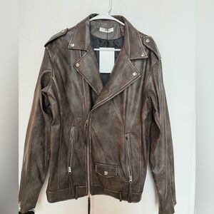 Oversized brown faux leather jacket